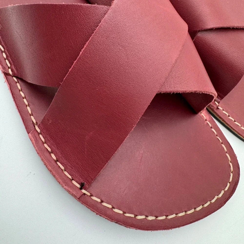 Portland Leather Sandals Roma Cross Strap Womens US 8.5 /EU 39 Red Marsala Boho
